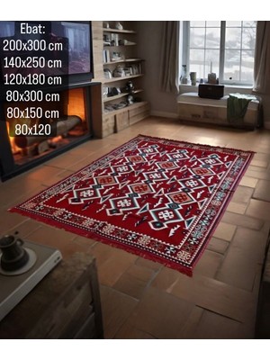 Coton Şark Köşesi Anadolu Desenli Antep Kilim Kırmızı 200 x 300 cm