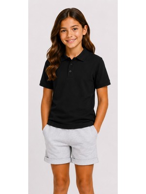 Mavimoure Unisex Pamuklu Düz Dokuma Kısa Kol Polo Yaka Okul T-Shırt