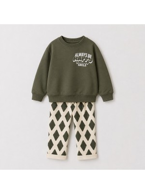 Yiğit Butik Erkek Çocuk Baskılı Sweatshirt Desenli Pantolon Alt Üst Takım