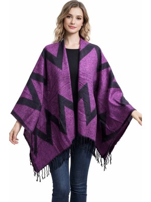 ALDAIYR Kadın Kışlık Çift Taraflı Panço Omuz 140X140