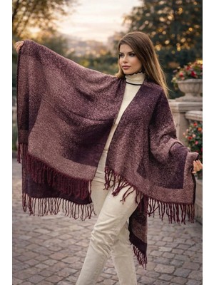 ALDAIYR Kadın Kışlık Çift Taraflı Panço Omuz 140X140