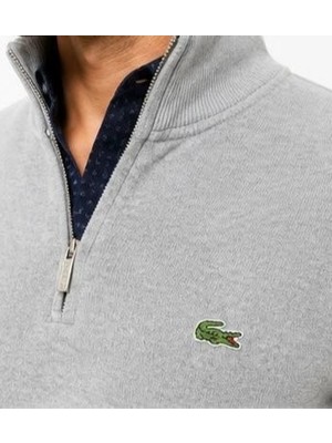 Lacoste Fermuar Yaka Gri  Regular Fit Uzun Kol