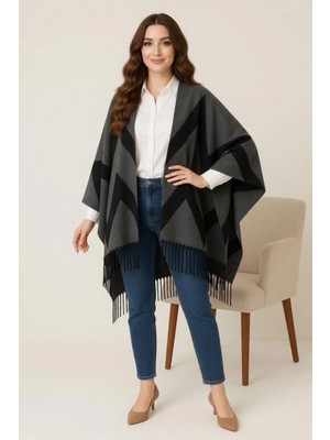 ALDAIYR Kadın Kışlık Çift Taraflı Panço Omuz 140X140