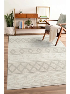 Cotto Home Tablo TL004A Krem Halı Modern Desen Pamuk Taban Yıkanabilir Salon Halısı Yatak Odası