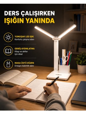 Beruflic Kalemlik ve Telefon Standlı Masa Lambası – Kısılabilir LED Işık, Göz Dostu Tasarım Yeni Nesil