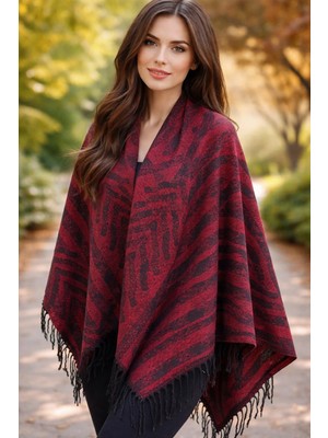 ALDAIYR Kadın Kışlık Çift Taraflı Panço Omuz 140X140