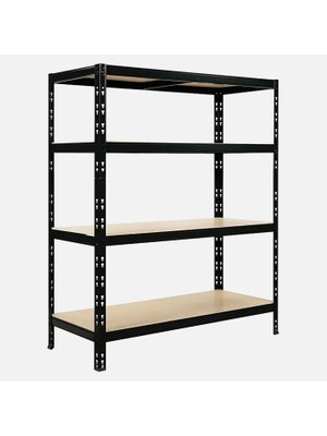 Stratecht 4 Katlı Ağır Hizmet Metal Raf 120X40X180 cm 350 kg Taşıma Kapasiteli Depo Garaj Atölye Rafı Siyah