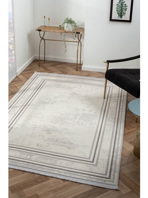 Scala SC002G Bej Halı Modern Desenli Tozu Az Akrilik Salon Halısı Yatak Odası Mutfak Koridor