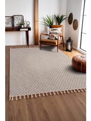 Cotto Home Effect EF003A Kahverengi Halı Geometrik Desenli Jüt Taban Salon Halısı Yatak Odası