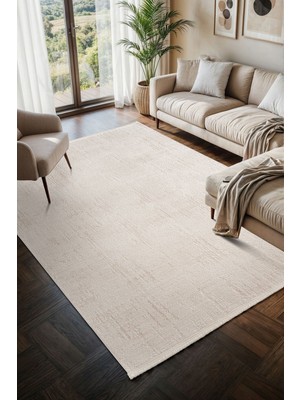 Cotto Home Moon MO101W Krem Halı Modern Akrilik Pamuk Taban Salon Halısı Yatak Odası Koridor