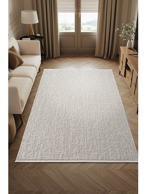 Cotto Home Vısta VS017W Beyaz Halı Modern Desen Pamuk Taban Yıkanabilir Salon Halısı Yatak Odası