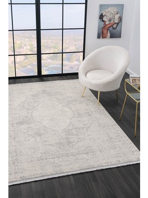 Cotto Home Vista VS002G Beyaz Halı Klasik Desen Pamuk Taban Yıkanabilir Salon Halısı Yatak Odası