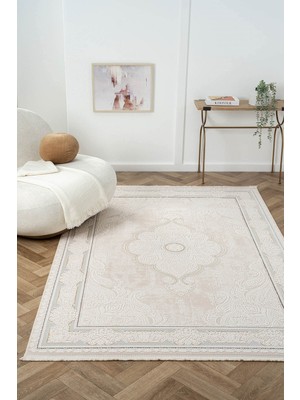 Cotto Home Ottowa OT002G Krem Bej Halı Klasik Desenli Tozu Az Akrilik Pamuk Taban Salon Yatak Odası Halısı