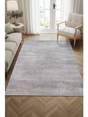 Cotto Home Feel FL009G Gri Halı Modern Desenli Akrilik Tozu Az Pamuk Taban Salon Halısı Yatak Odası Koridor