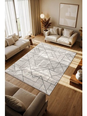 Cotto Motto TT005A Krem Halı Modern Dekoratif Çizgili Pamuk Taban Yıkanabilir Salon Mutfak Halısı