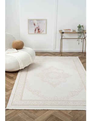 Cotto Home Ottowa OT005A Krem Bej Halı Klasik Desenli Tozu Az Akrilik Pamuk Taban Salon Yatak Odası Halısı