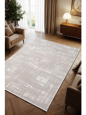 Cotto Home Porto PP003B Bej Geometrik Desenli Akrilik Halı Yumuşak Dokulu Tozu Az Yatak Odası Mutfak Koridor