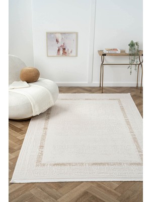 Cotto Home Ottowa OT003A Krem Bej Halı Klasik Desenli Tozu Az Akrilik Pamuk Taban Salon Yatak Odası Halısı