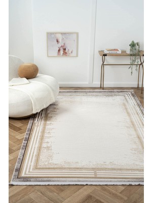 Cotto Home Ottowa OT001G Krem Gri Halı Klasik Desenli Tozu Az Akrilik Pamuk Taban Salon Yatak Odası Halısı
