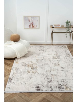 Cotto Home Ottowa OT006G Krem Gri Halı Klasik Desenli Tozu Az Akrilik Pamuk Taban Salon Yatak Odası Halısı