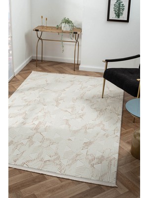Cotto Home Scala SC012A Beyaz Halı Modern Desenli Tozu Az Akrilik Salon Halısı Yatak Odası Mutfak Koridor