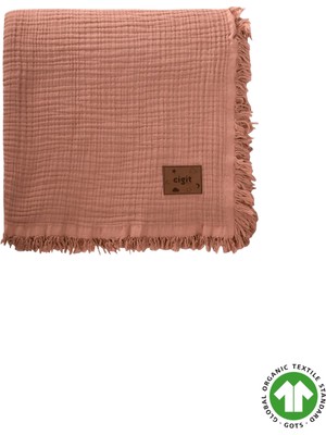 Cigit Organik Müslin Dört Kat Yatak Örtüsü 200X220 cm Tarçın