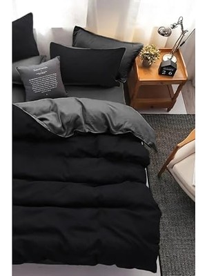 Canarino Dubbelsid Çift Taraflı Nevresim Takımı Çarşafı Lastikli 200 * 220 Siyah-Gri