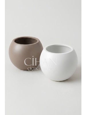 Cihan Çiçekçilik 2’li Premium Plastik Küre Saksı Seti (30X30 Cm) – Beyaz & Mocha