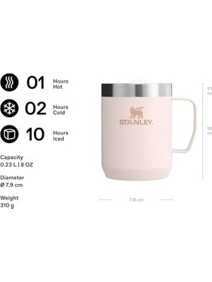 Canarino Legendary Camp Mug Paslanmaz Çelik Termos Bardak, Pembe Kuvars (Rose Quartz), 0.23 Litre