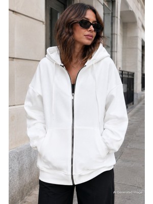 Madmext Ekru Kapüşonlu Basic Sweatshirt MG1900