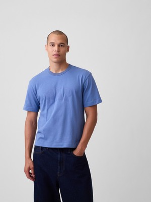 Gap Erkek Açık Mavi Heavyweight Relaxed Gap Logo Crop T-Shirt