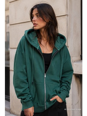 Madmext Koyu Yeşil Kapüşonlu Basic Sweatshirt MG1900