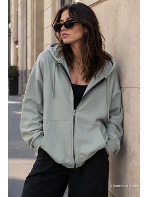 Madmext Mint Yeşili Kapüşonlu Basic Sweatshirt MG1900