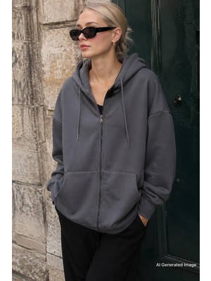 Madmext Füme Kapüşonlu Basic Sweatshirt MG1900