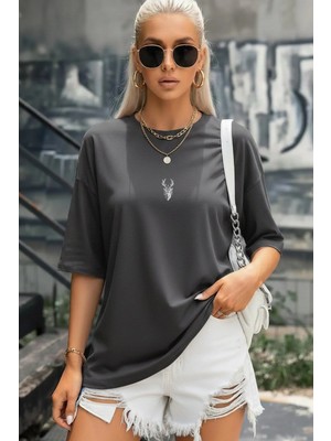 Teenage Millionaire Kadın Füme Geyik Oversize Salas Boyfriend T-Shirt