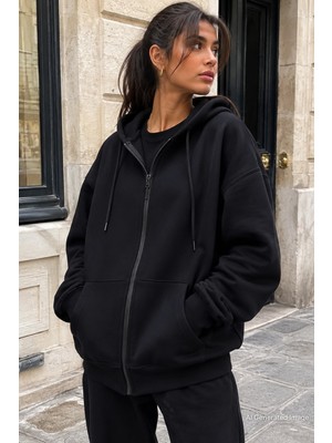 Madmext Siyah Kapüşonlu Basic Sweatshirt MG1900