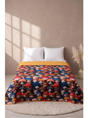 Kediler 5d Çok Amaçlı Çift Kişilik Baskılı Pike & Yatak Örtüsü 200X220 cm
