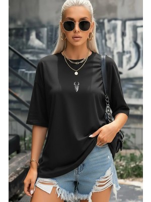 Teenage Millionaire Kadın Siyah Oversize Salas Boyfriend Kadın T-Shirt