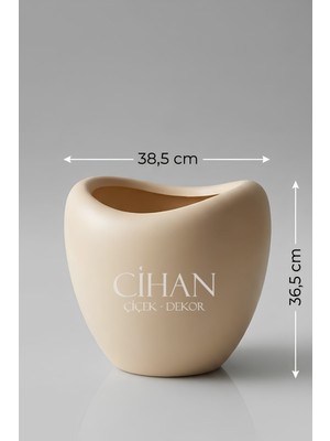 Cihan Çiçekçilik Lüks Lale Tasarım Bej Plastik Saksı 25L – 38.5X36.5 cm Uv Korumalı