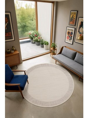Cotto Home Cotto Cool CL005G Yuvarlak  Modern Desen Akrilik Krem Pamuk Tabanlı Salon Koridor Oturma Yatak Odası