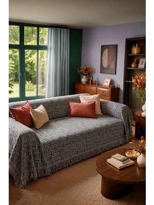 Cotto Home Pamuklu Kaymaz Koltuk Örtüsü 170X220CM - Gri Çok Amaçlı Örtü Pike Koltuk Şalı WL006G