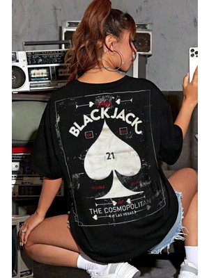 Millionaire Kadın Siyah Black Jack Oversize Fit Bol Geniş Kalıp Salaş Kesim T-Shirt