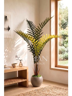 Cihan Çiçekçilik Yapay Premium Areka Palmiyesi Ağacı 150 cm 7 Yapraklı - 27X33 Küre Plastik Saksılı