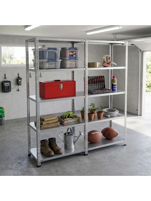Rafburada 5 Katlı Duble Galvaniz Çelik Raf - Depo, Arşiv, Kiler, Dosya, Market Rafı - 43x60 cm-200 cm-0.70 mm