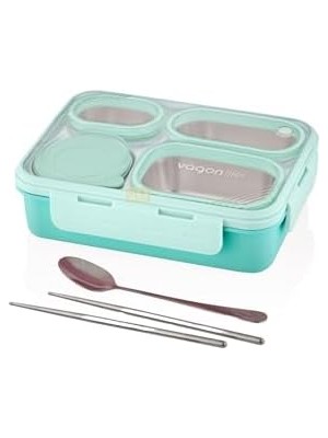 Canarino Bento 950ML Lunchbox Tek Katlı 4 Bölmeli Çelik Sefer Tası Yemek Kutusu (Turkuaz)