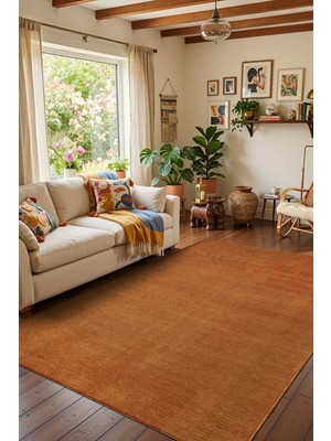 Cotto Home Valerıa VLR01T Turuncu Dekoratif Şönil Kilim Modern Desen Yıkanabilir Yumuşak Kaymaz Taban Halı