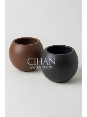 Cihan Çiçekçilik 2’li Premium Plastik Küre Saksı Seti (30X30 Cm) – Siyah & Kahverengi