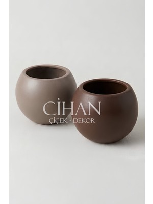 Cihan Çiçekçilik 2’li Premium Plastik Küre Saksı Seti (30X30 Cm) – Mocha & Kahverengi