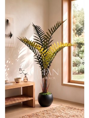 Cihan Çiçekçilik Yapay Premium Areka Palmiyesi Ağacı 150 cm 7 Yapraklı - 27X33 Küre Plastik Saksılı