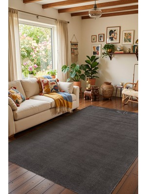 Cotto Home Valerıa VLR01Z Antrasit Dekoratif Şönil Kilim Modern Desen Yıkanabilir Yumuşak Kaymaz Taban Halı